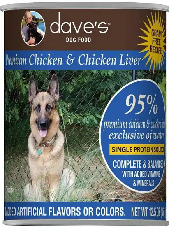 Dave's Dog Food 95% Premium Ckn & Ckn Lvr Grain-Free Wet Dog Food, 12.5-oz can
