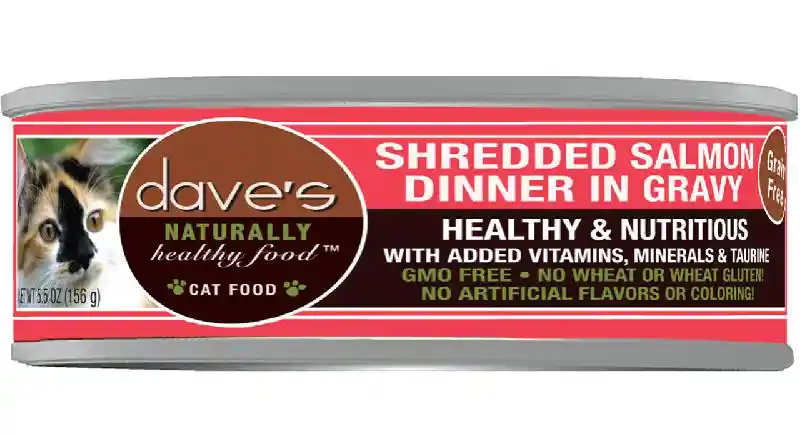 Dave's Cat Food Grain-Free Shredded Salmon in Gravy Can Cat Food, 5.5-oz