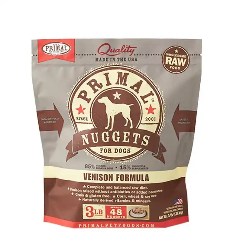 Raw Frozen Canine Venison Formula Nuggets Dog Food 3-lb